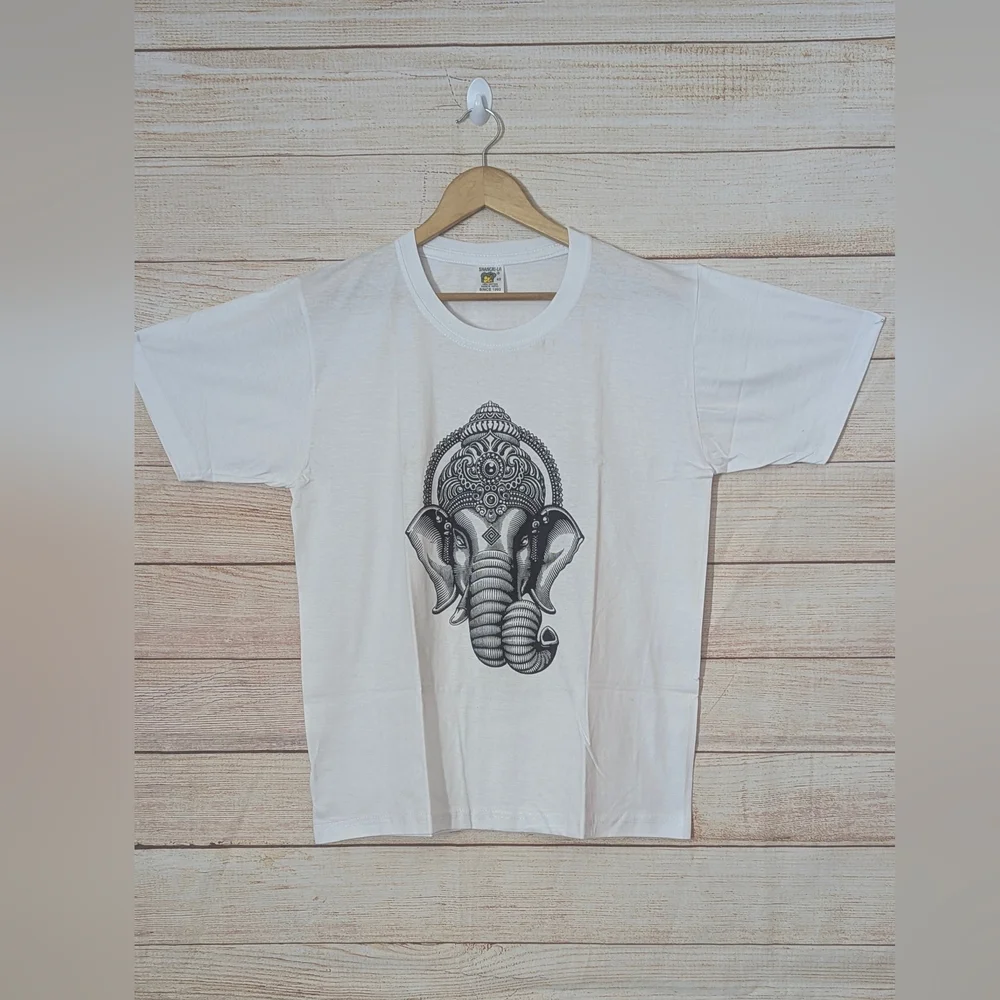 Unisex Size 42 White 100%Cotton Top Lord Ganesh Print  T-shirt New without Tags - Picture 2 of 6